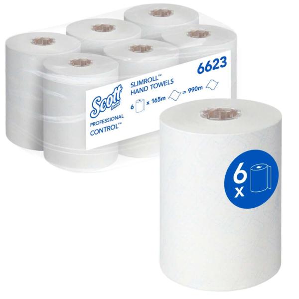 Scott Control Slimroll Papierhandtücher 6623, 1-lagig, 6 Rollen à 165 m, weißScott Control Slimroll Papierhandtücher 6623, 1-lagig, 6 Rollen à 165 m, weiß